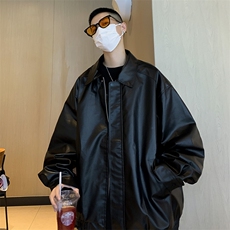 A812-P66皮衣外套男款秋季美式潮牌翻领宽松pu皮拼接机车服夹克，男装夹克，星座512-6