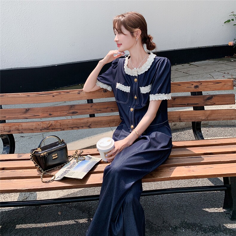 小香风牛仔套装女2025新款夏季超火今年流行爆款时尚阔腿裤两件套,女装套装/套裙,辉之琳