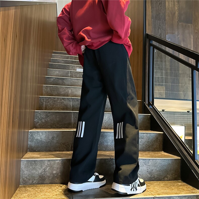 k1073-p55-控78 M-5XL 现货宽松cleanfit牛仔裤马丁靴黑暗拼接图片