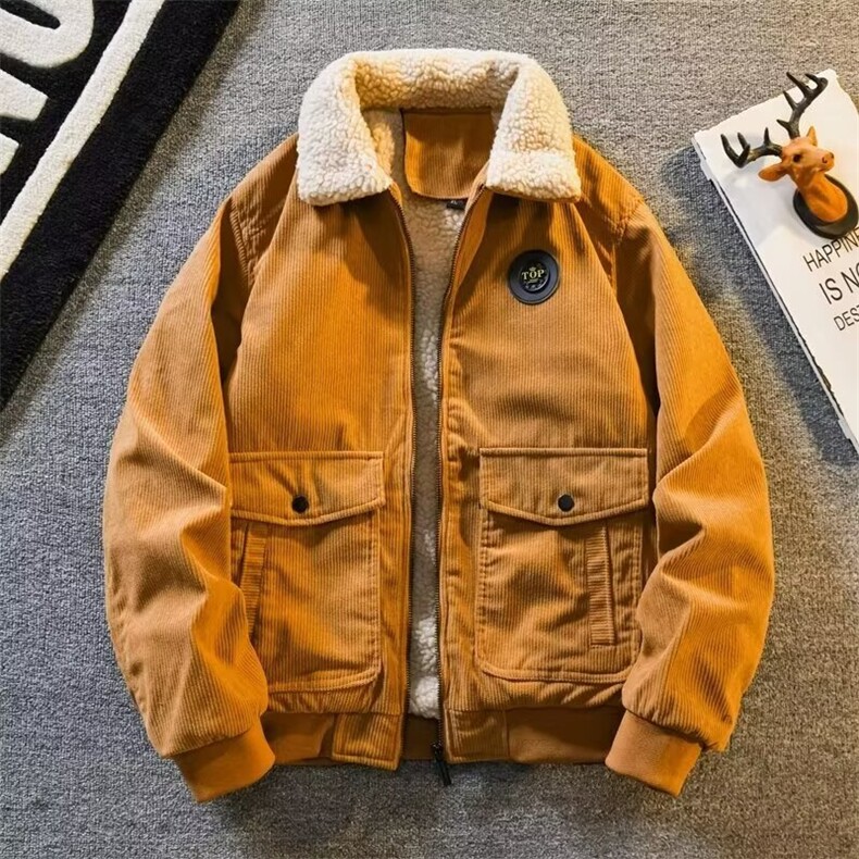 灯芯绒羊羔绒外套男士冬季加厚保暖棉衣美式复古潮牌棉服工装夹克,男装夹克,星座1013