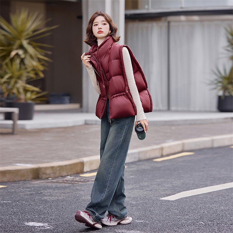 羽绒服马甲女2024冬季新款白鸭绒立领加厚设计感百搭轻薄时尚外套,女装羽绒服,仟媚宠