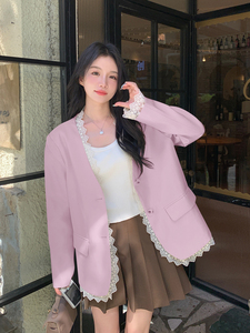 蕾丝拼接小香风西装外套女2026春新款气质独特超好看休闲西服图片
