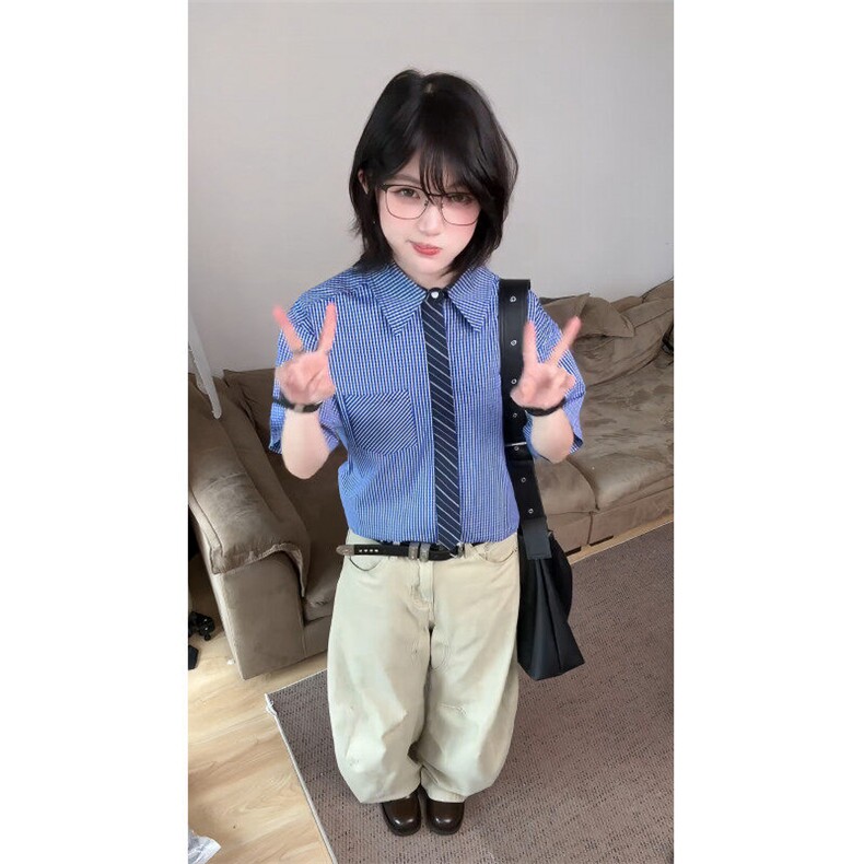【有货】2270CC-特P36带领带格子短袖衬衫男女夏季,男装T恤,星座1007（原301D）