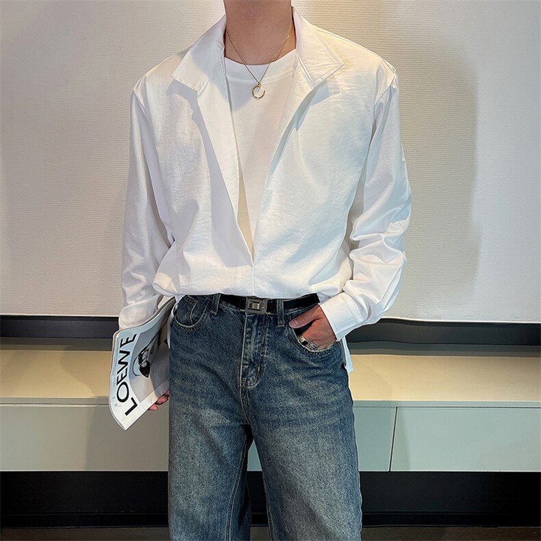 秋季红高级假两件双层设计小众长袖衬衫男潮流CS895-P55，男装衬衫，电商B267