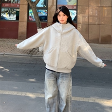 抖音得物高品质26春装美式高街重磅宽松结构高领连帽卫衣外套W60，女装短外套，电商A486