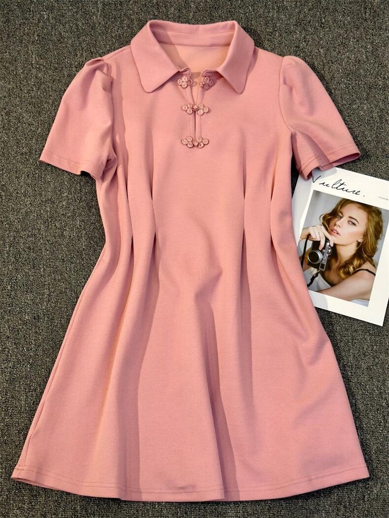 【现货】盘扣朱迪面料连衣裙，女装连衣裙，哥卓