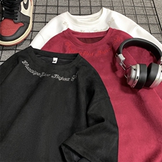 港风大码日系麂皮绒宽松套头圆领短袖T恤情侣XZ213-T061-P35控48，男装T恤，星座213