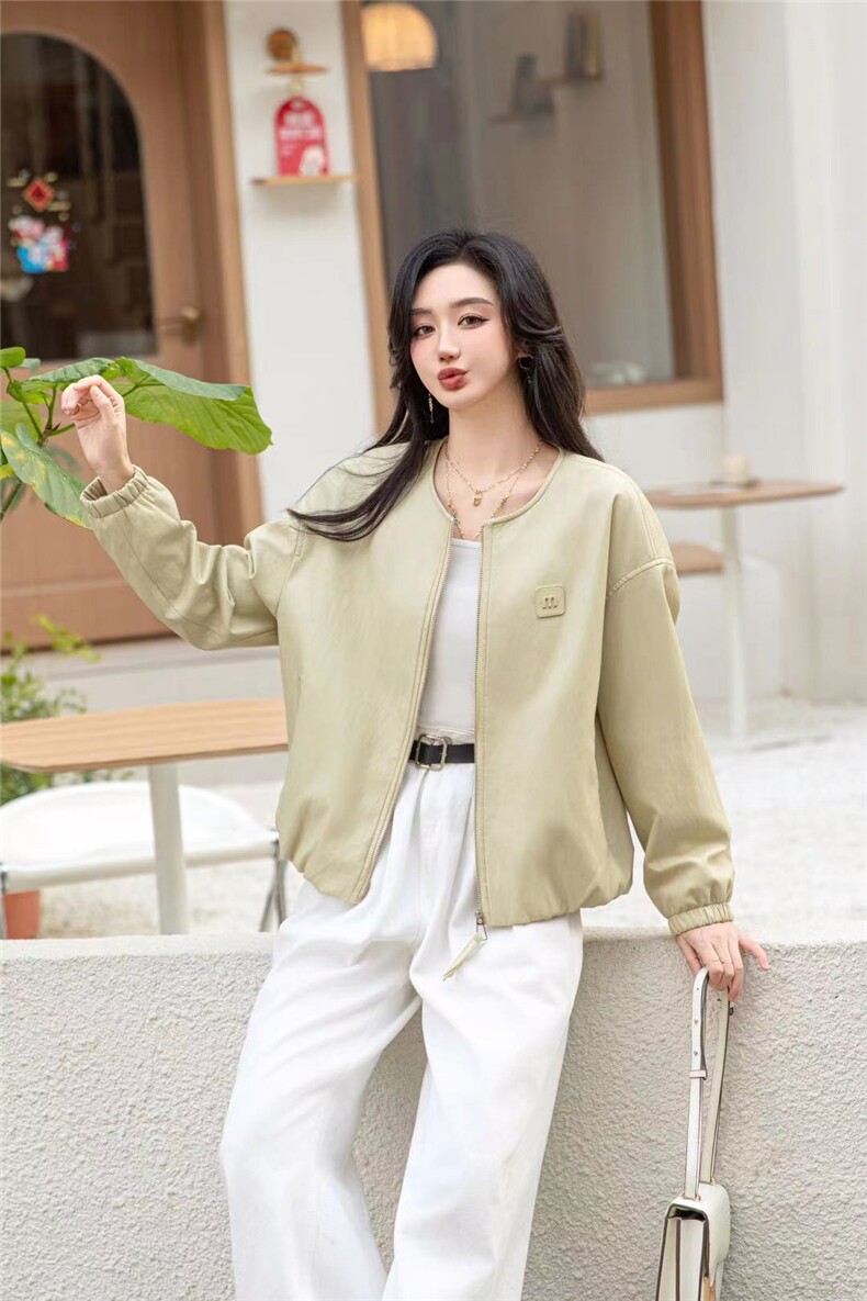 2025春季新款女装时尚气质韩版休闲机车圆领皮衣外套,女装短外套,泰合衣坊