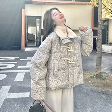 撞色短款小香风碎花羽绒服2025新款女冬独特漂亮毛绒领派克服外套，女装羽绒服，慧尚2-185