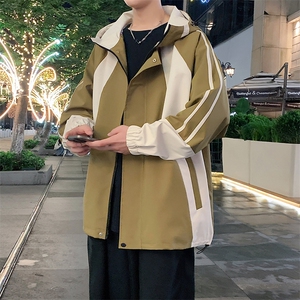 港风新款外景二开宽松夹克男撞色冲锋衣连帽外套MYJ24-7836-P68图片
