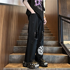 k1080-p55-控78M-5XL现货oversizecleanfit显瘦黄泥牛仔裤破洞，男装牛仔裤，星座116