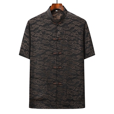 风唐装中年短袖衬衫套装男士夏装太极服宽松套装CF2806-P110，男装休闲套装，星座1105-3