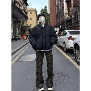美式迷彩多口袋百搭修身工装裤男显瘦微喇裤牛仔裤AM255 P49图片