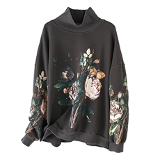 2023年春季新款潮韩版时尚印花高领卫衣女长袖休闲百搭打底衫女棉，女装卫衣/绒衫，简韵佳