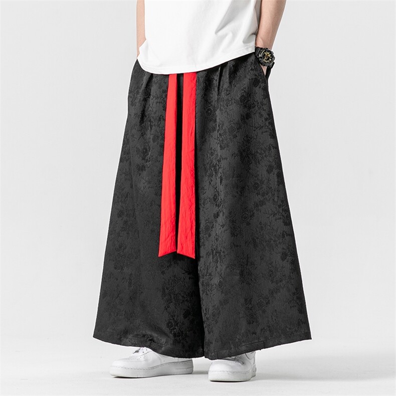 夏季新款 新中式风缎面提花阔腿裤大码汉服休闲裤 K255/P70图片