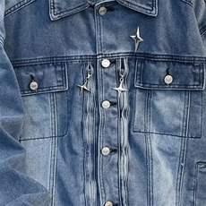 水洗做旧牛仔外套男春秋季美式ins潮牌高街宽松百搭夹克F10/P80，男装工装外套，星座506B