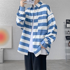 衬衫男士秋季新款港风宽松条纹长袖大码衬衣CS028-P45，男装衬衫，星座214-3