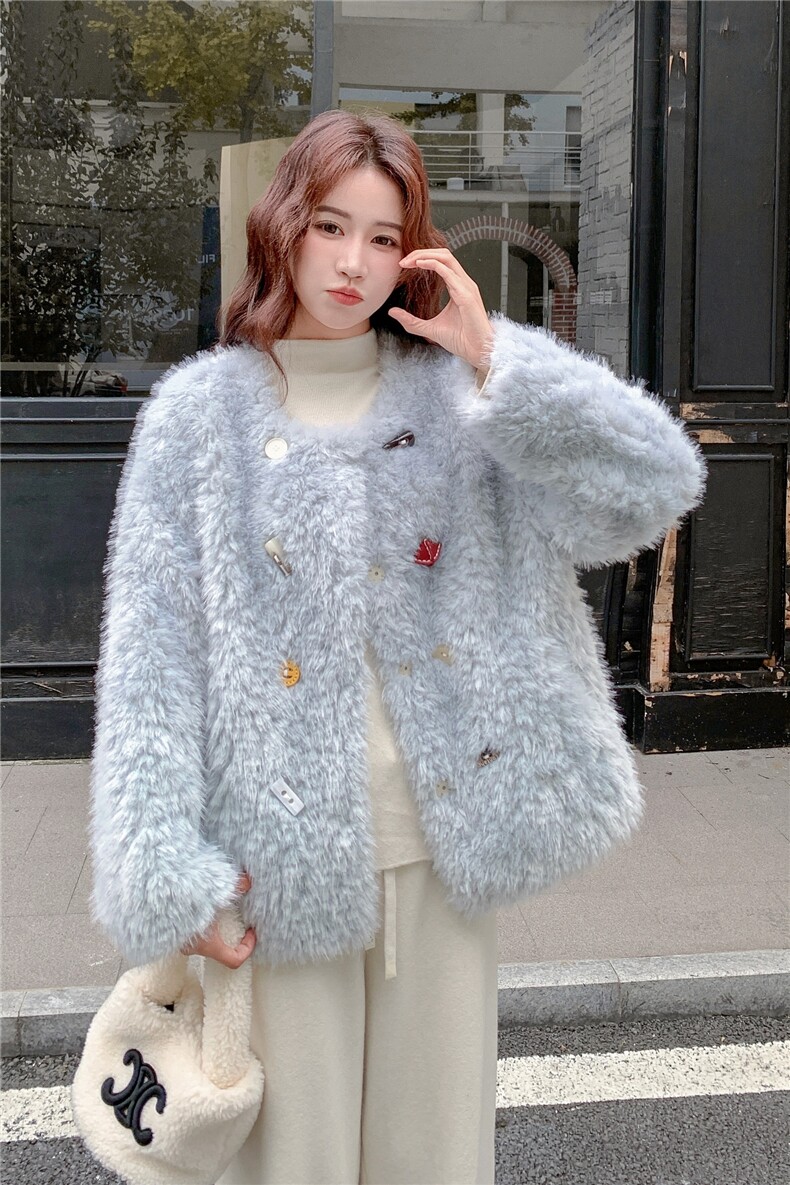 托斯卡纳皮毛一体外套女2025新款羊羔毛卷毛中长款皮草大衣冬,女装皮草,2C218
