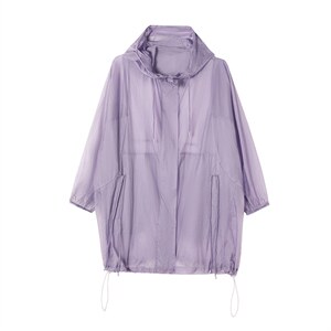 2024夏季轻薄透气连帽防晒衣女大版宽松拉链薄外套防晒开衫中长款,女装防晒衣,可可小西