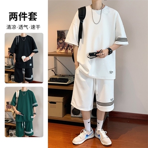 直播品质！2024夏季新款男士珠地短袖T恤套装学生一套TZP001P70图片