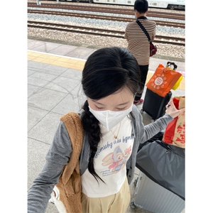 T00796-P35 粉嫩少女甜美短款正肩短袖 卡通印花纯棉T图片