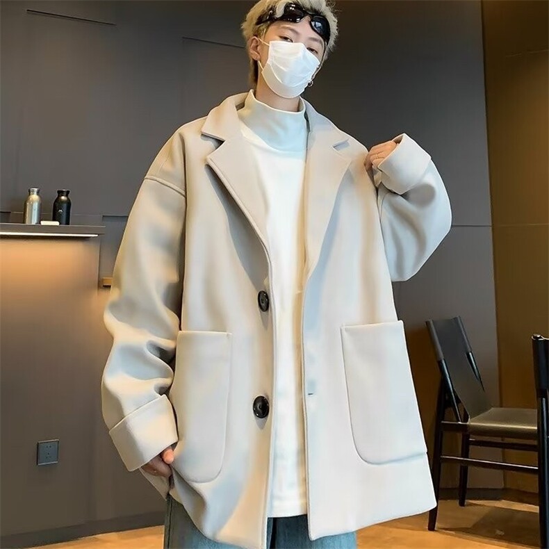 纯色中长款毛呢风衣男装百搭高级感休闲黑色呢子西装英伦外套1180,男装西服套装,星座506