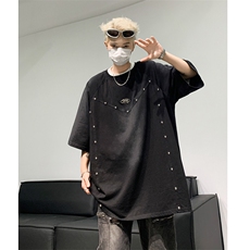 水洗做旧短袖t恤男夏季美式复古铆钉解构上衣XZ514-2-202438-P68，男装T恤，星座514-2(原B239)