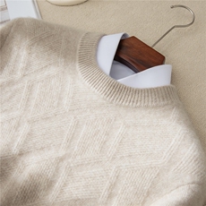 菱形提花圆领羊绒衫加厚商务休闲保暖毛衣秋冬男式爸爸针织羊毛衫，男装羊绒套衫，牧群羊绒