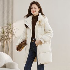 23年冬季新款保暖个性流行通勤简约时尚显瘦宽松面包羽绒服长外套，女装羽绒服，多彩