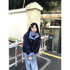 A555-P100冬季新款潮牌设计感双层领格子拼接棉服，男装棉衣，星座911