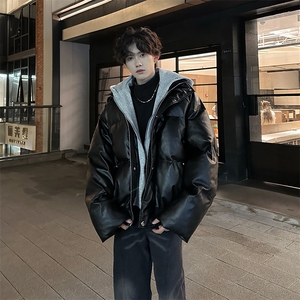405A  美式高街个性连帽设计假两件pu皮棉服   MY24920-P158控188图片