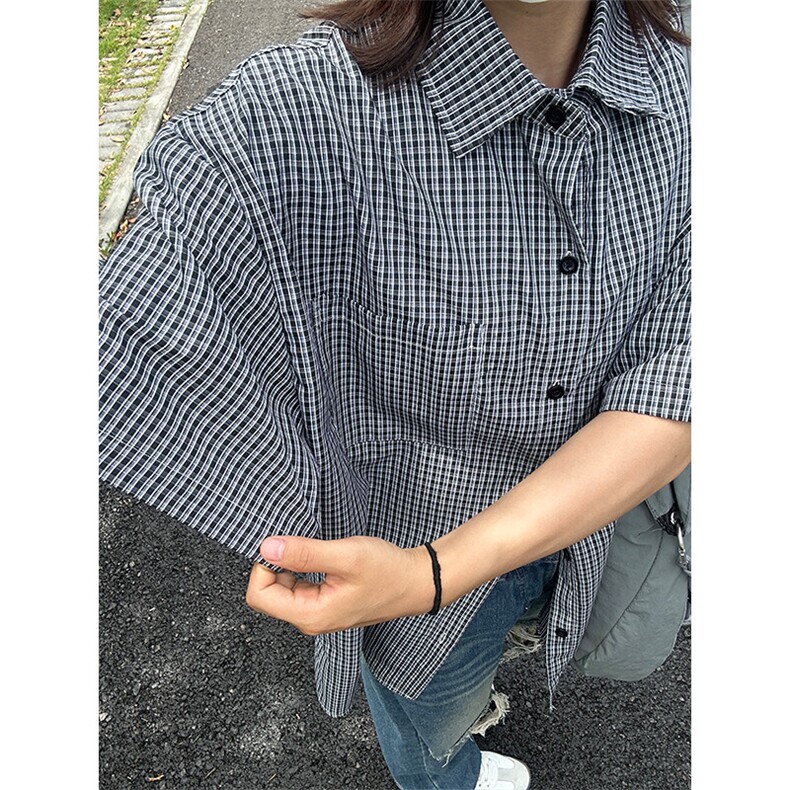 格子衬衫春夏美式短袖衬衫港风情侣装休闲衬衣CS286-P30,男装衬衫,星座301C-5