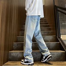 美式高街vibe风直筒长裤欧美痞帅男hiphop复古牛仔裤N08057-45，男装牛仔裤，星座308B-1