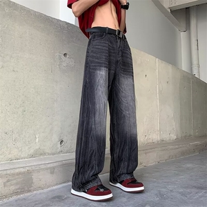 重磅复古高级感扎染渐变牛仔裤男直筒水洗做旧显瘦长裤7046/P48图片