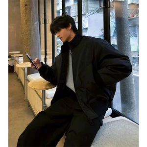 抖音得物 美式潮休闲夹克春季立领纯色复古工装加厚棉服外套MF01图片