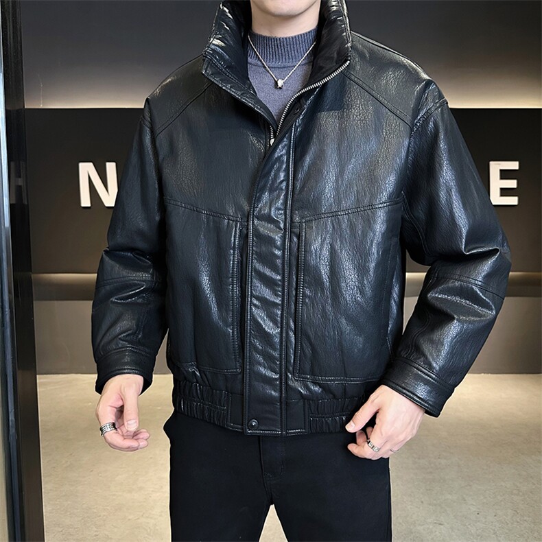 90新标2025pu蛋白皮立领加厚保暖宽松休闲羽绒服外套5886-P315图片