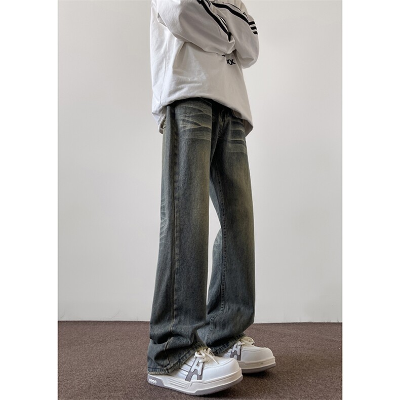 美式ins高街hiphop重工艺水洗微喇复古蓝牛仔裤货号K2320-1P55,男装牛仔裤,电商A063