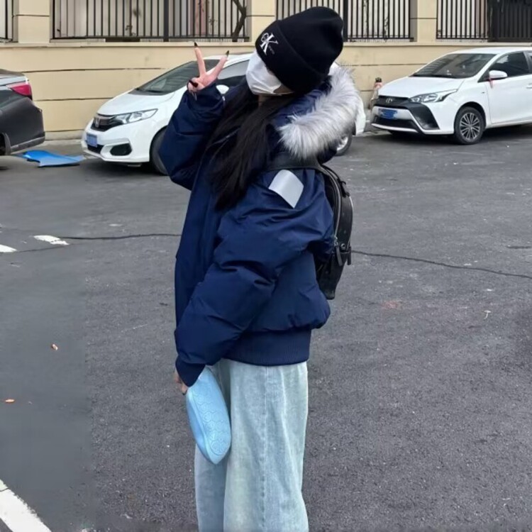 美式复古设计感大毛领棉服男女冬季保暖宽松情侣连帽工装棉衣外套,男装棉衣,星座218-8