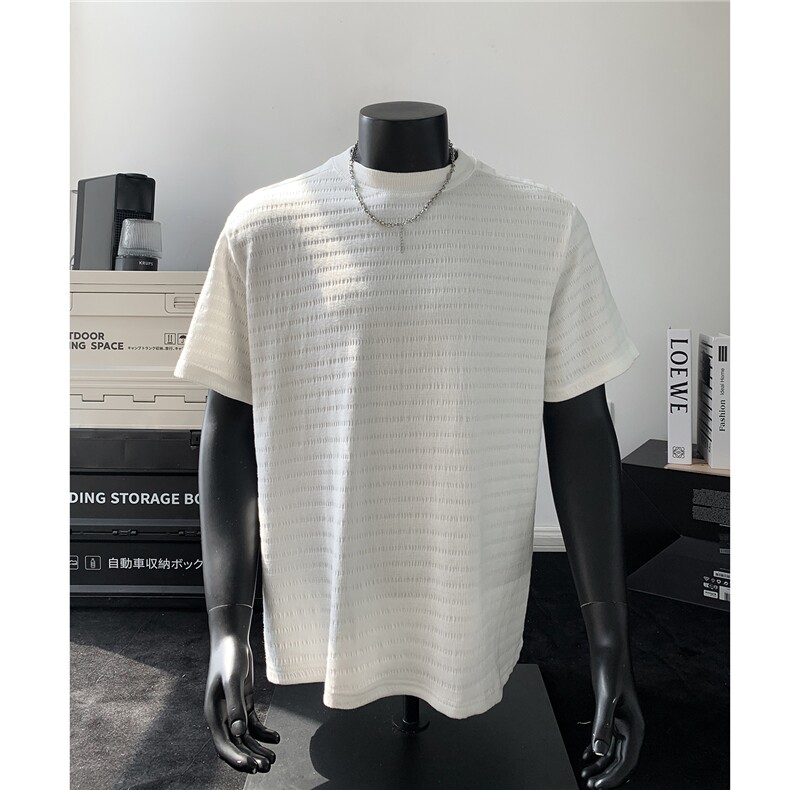 主推新品肌理亲肤提花合身圆领休闲短袖T恤衫男女H1067特P25，男装T恤，电商A341