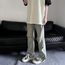 B221美式ins高街暗黑小众拉链破洞牛仔裤LK23076-P65控88，男装牛仔裤，电商B221