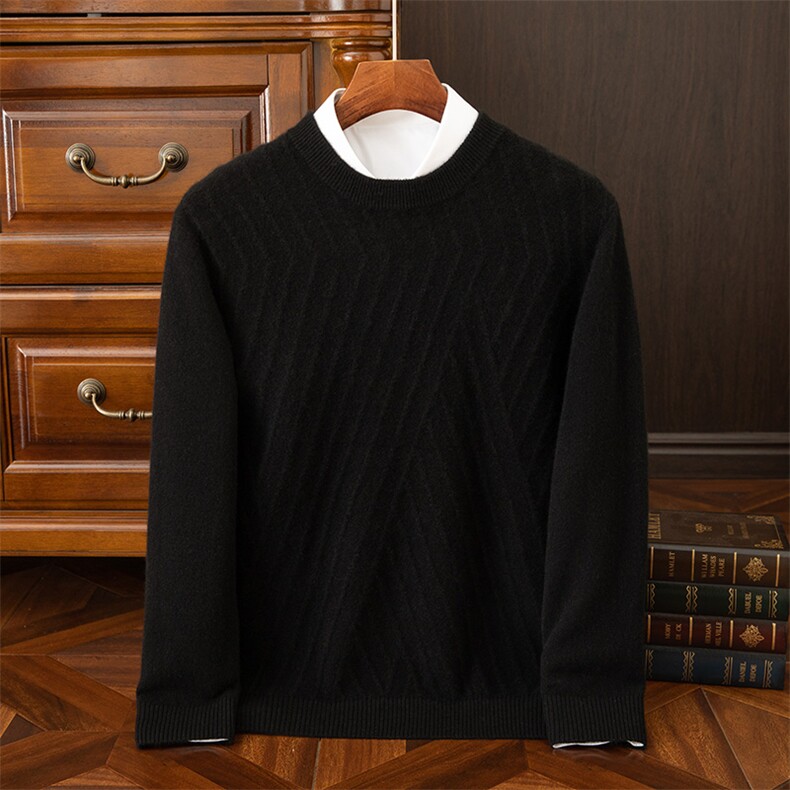 奢华羊绒男士圆领毛衣经典时尚百搭款温暖舒适尽显绅士风度，男装羊绒开衫，吉高羊绒