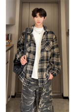 小香风百搭夹克外套拼色复古翻领宽松衬衫男C2166JR（加绒）特P48，男装夹克，电商A007