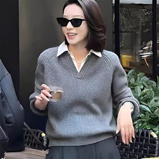 女士2025年秋季灰色套头，女装针织衫/毛衣，泰沅羊绒
