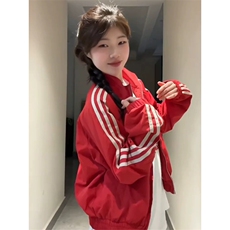 网图有货三条杠红色字母绣花立领外套男女棒球服夹克A906-P63，男装夹克，星座1505