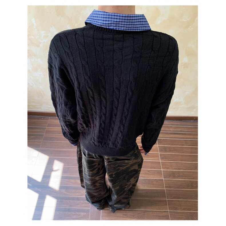 美式假两件拼接麻花针织毛衣男cleanfit宽松老钱风百搭上衣,男装针织衫/毛衣,星座410-7
