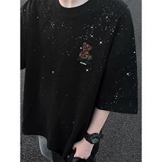 量大优供抖音视频支持得物配合二开美式满天星亮片短袖T恤MTX165，男装T恤，电商A486