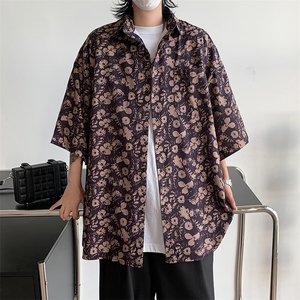 新款夏季沙滩服花短袖衬衫美式潮牌宽松休闲慵懒上衣图片