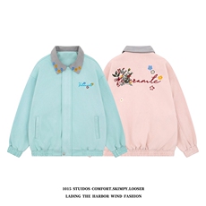 （高品质）美式字母花卉刺绣宽松麂皮绒夹克外套1015-JK138-P128，男装夹克，四季星座1015