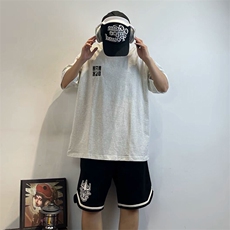 万针全刺绣工艺抖音得物高品质260克重磅纯棉双纱美式高街短袖T恤，男装T恤，电商A486-1