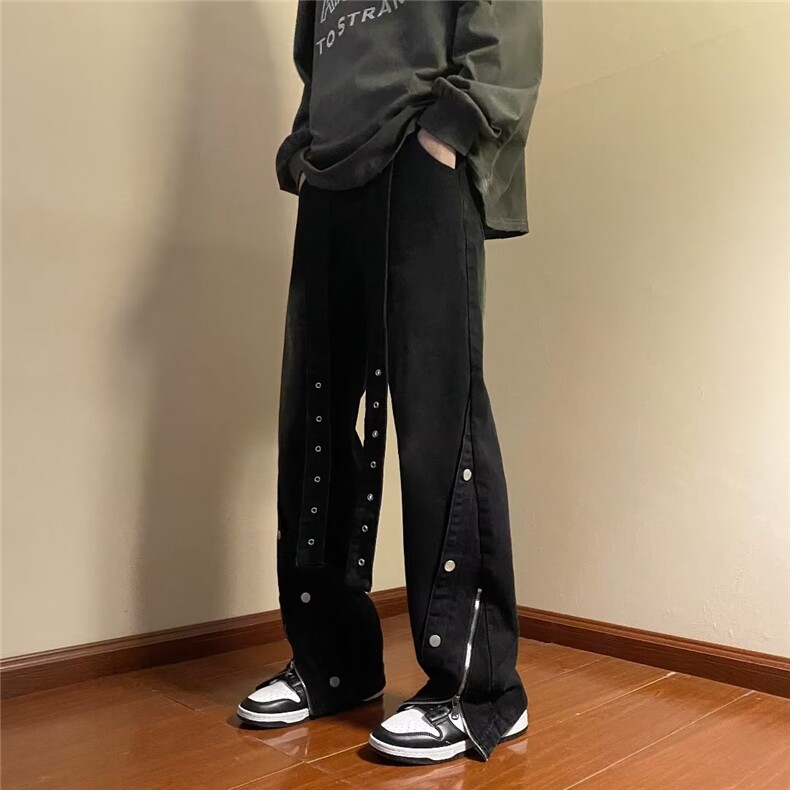 美式高街牛仔裤男潮裤脚拉链开叉2024秋冬新款ins长裤RK1034-P53,男装牛仔裤,星座412-2